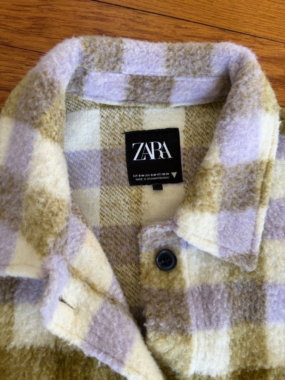 Zara Olive Green & Lavender oversized Teddy Checked Shacket - Picture 2 of 5